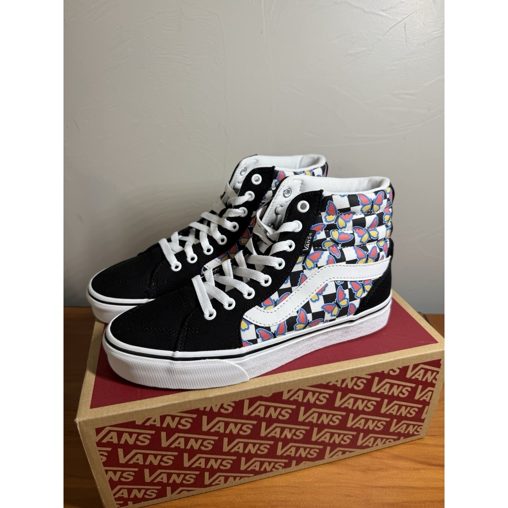 VANS Sk8-Hi Women's High Top Canvas Lace-Up Sneaker Butterfly Checkerboard w8